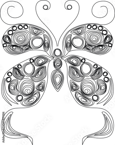 Butterfly quilling. Figure butterflies black and white. Butterfly in paper technology quilling