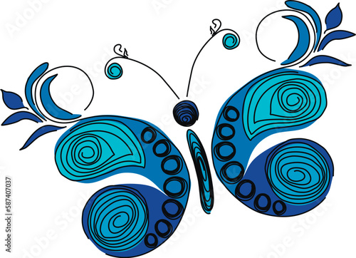 Butterfly quilling. Figure butterflies black and white. Butterfly in paper technology quilling