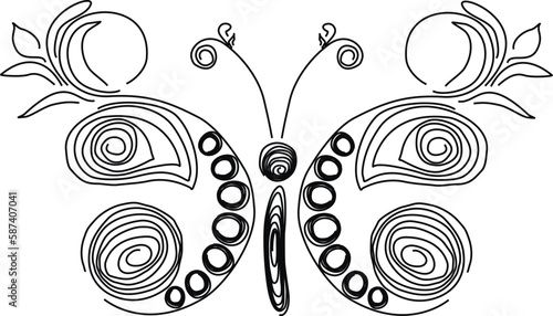 Butterfly quilling. Figure butterflies black and white. Butterfly in paper technology quilling