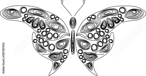 Butterfly quilling. Figure butterflies black and white. Butterfly in paper technology quilling