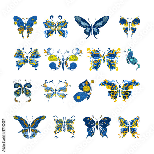 Butterfly quilling. Figure butterflies black and white. Butterfly in paper technology quilling