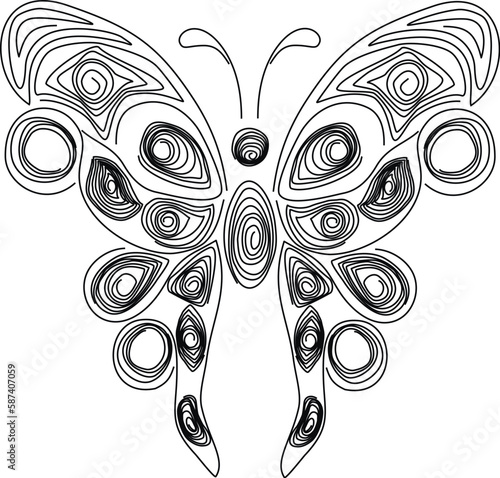 Butterfly quilling. Figure butterflies black and white. Butterfly in paper technology quilling