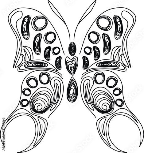 Butterfly quilling. Figure butterflies black and white. Butterfly in paper technology quilling