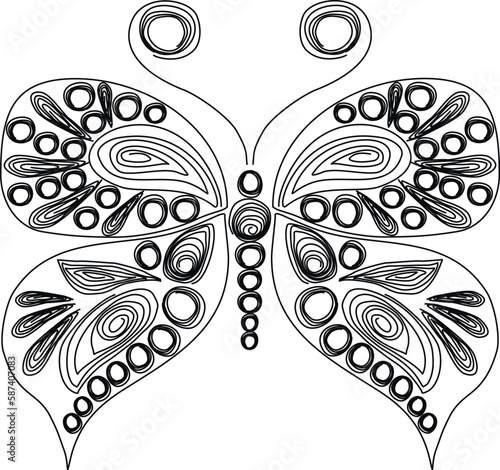Butterfly quilling. Figure butterflies black and white. Butterfly in paper technology quilling
