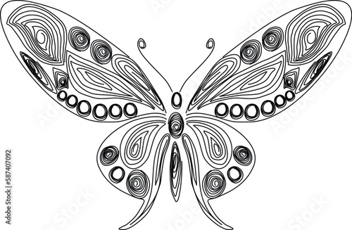 Butterfly quilling. Figure butterflies black and white. Butterfly in paper technology quilling