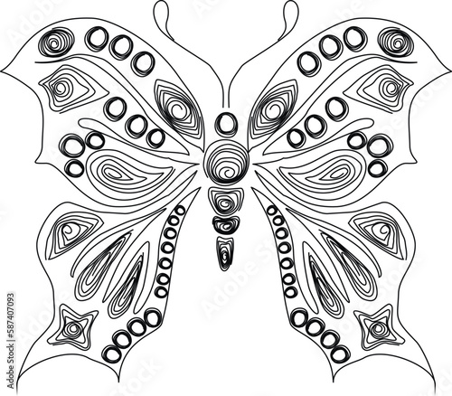 Butterfly quilling. Figure butterflies black and white. Butterfly in paper technology quilling