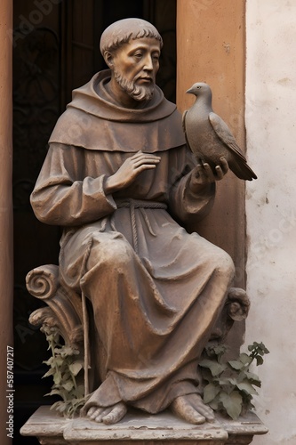 Saint Francis of Assisi Statue. Generative Ai. photo