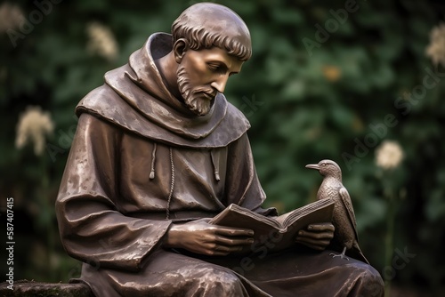 Saint Francis of Assisi Statue. Generative Ai. photo