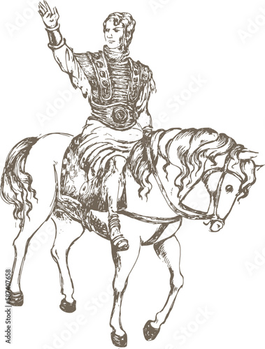 Ancient rider. Engraving style for invitation cards  banners  posters or covers.