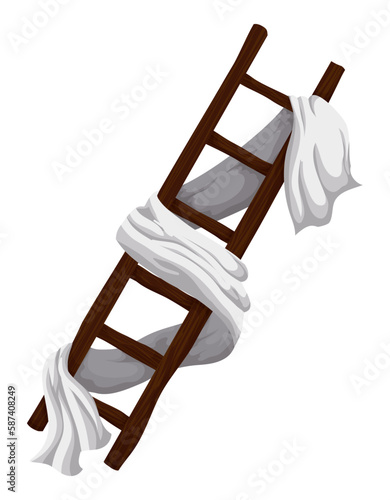 Wooden religious staircase decorated with white fabric, Vector illustration photo