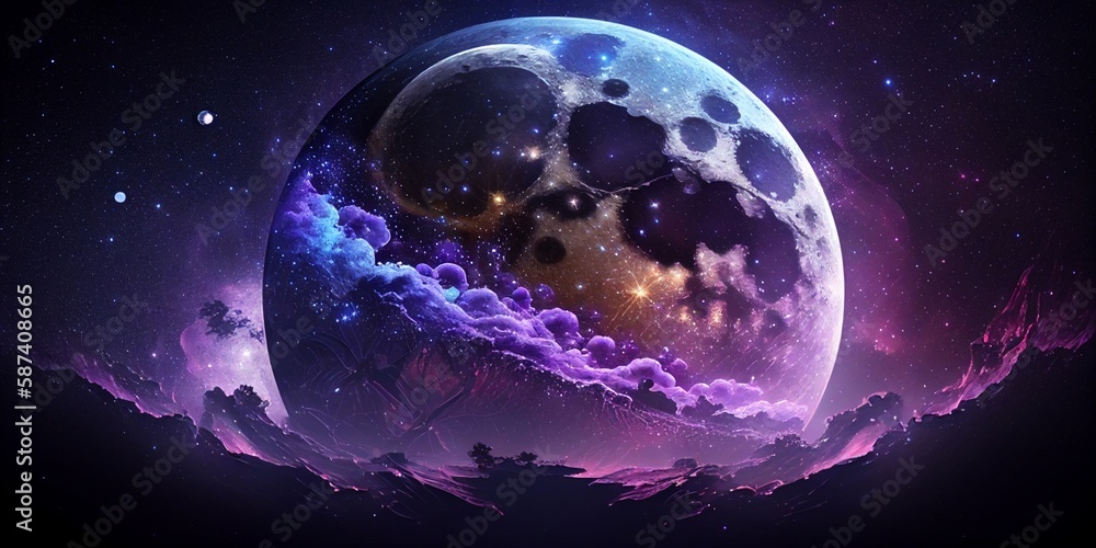 Magic Full moon, star dust, cosmic background. Generative Ai Magic Full moon, star dust, cosmic background. Generative Ai