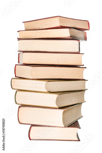 Large books pile with reflection isolated png with transparency