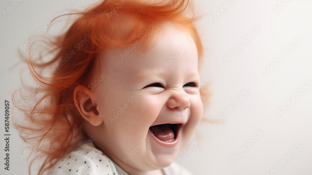 Cute sweet little redhead girl laughing closeup. Generative AI Cute sweet little redhead girl laughing closeup. Generative AI