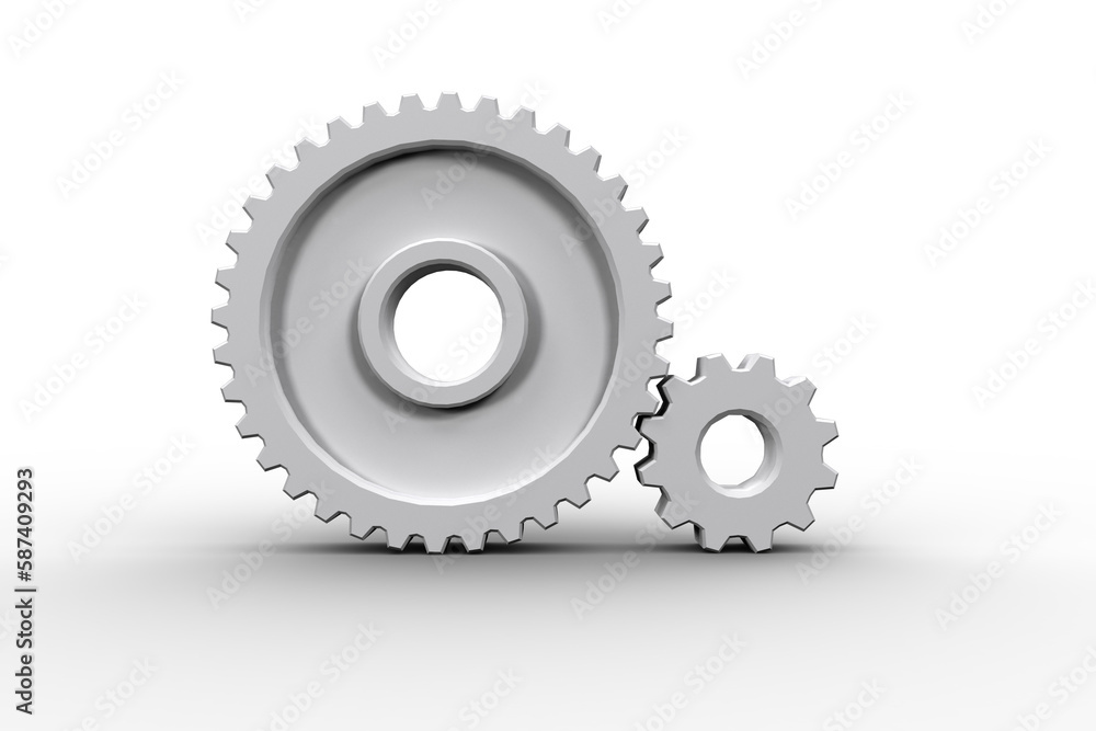 White cog and wheel connecting White cog and wheel connecting