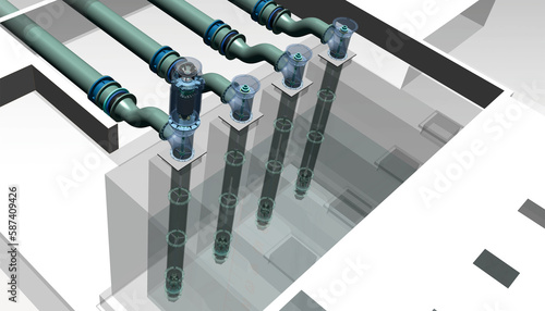 circulating water pump system 3D illustration