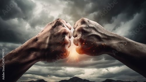 Powerful Fist Collision against Dramatic Cloud, Generative AI © Digital Dreamscape