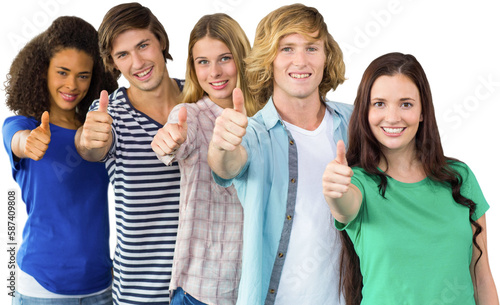 College students gesturing thumbs up