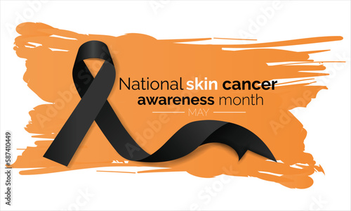  Melanoma and skin cancer detection, prevention and awareness month of May. Concept with black Ribbon. Banner template. Vector illustration.