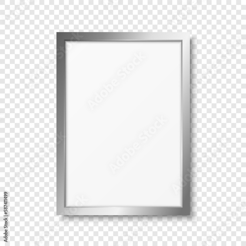 Vector 3d Realistic Gray Metal, Silver, Steel or Chrome Decorative Vintage Frame, Border Icon Closeup Isolated. Vertical A4, A5 Photo Frame Design Template for Picture, Border Design, Front View