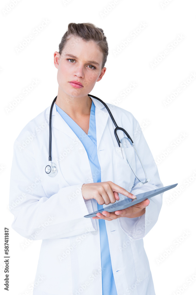Unsure doctor pointing tablet pc Unsure doctor pointing tablet pc