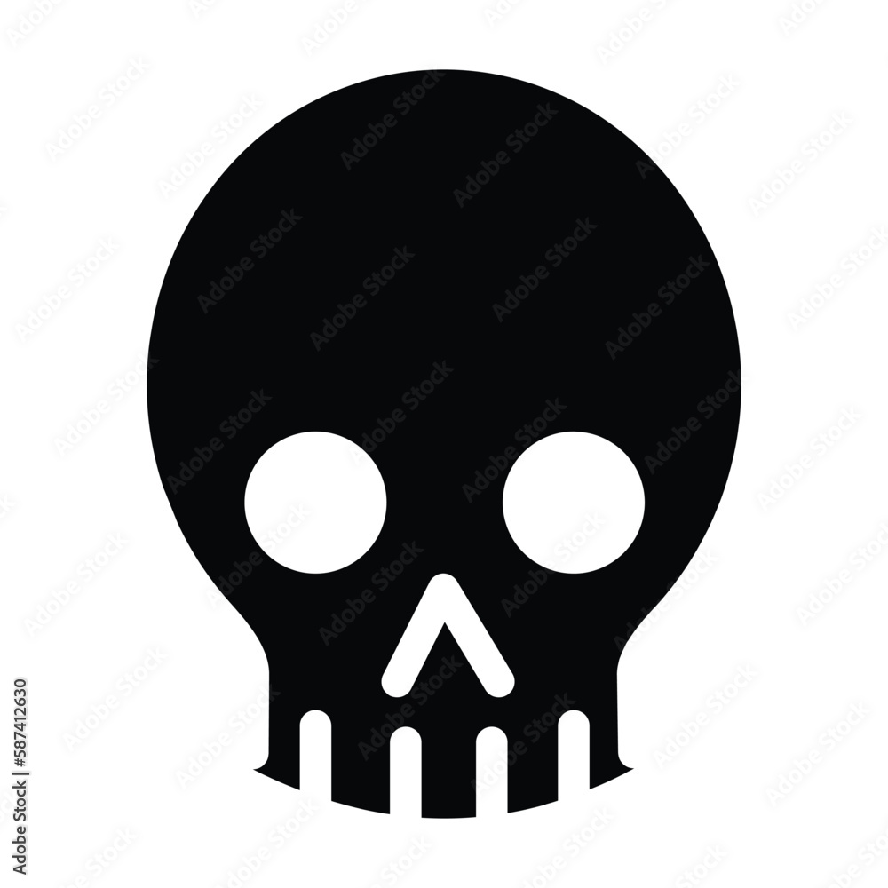 Skull vector icon. Isolated human skull with large, black eye sockets. Death sign.