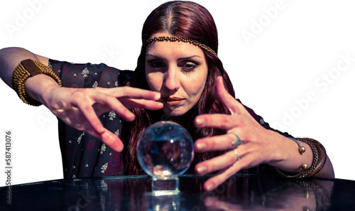 Beautiful fortune teller using crystal ball 