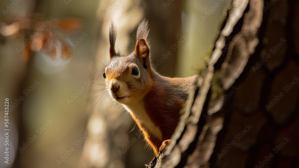 A squirrel on a tree poster - Generative AI