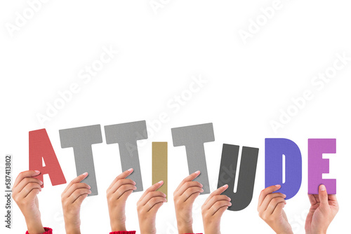 Cropped hands holding colorful word attitude 