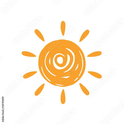Hand-drawn sun on a white background. Vector illustration