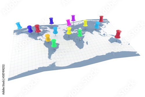 Pushpins on world map