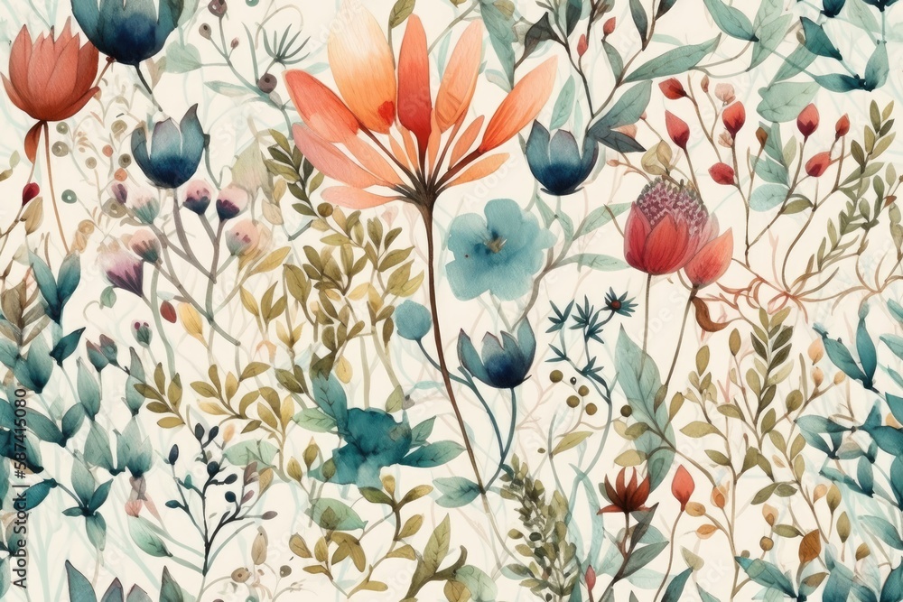Naklejka premium floral and leafy elements on a plain white background. Generative AI