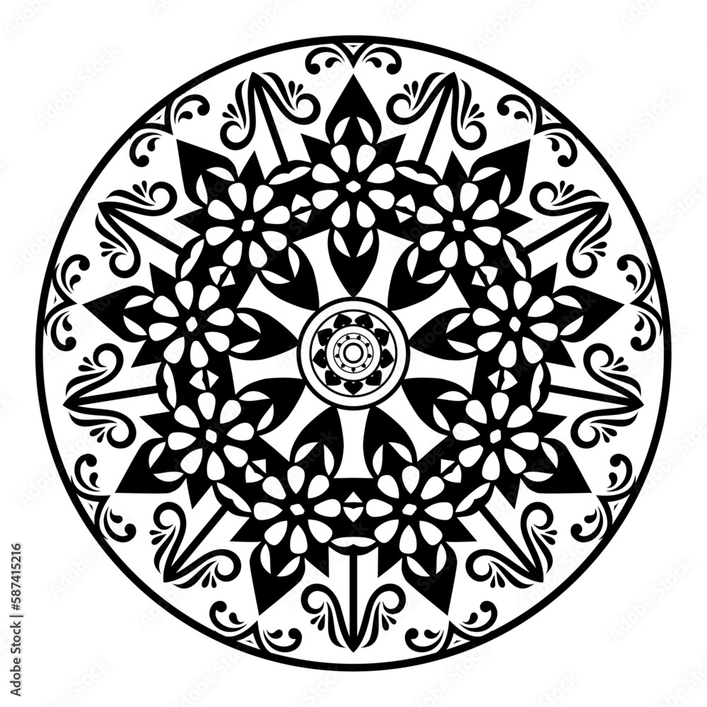 mandala  Circular pattern in form of a Henna, Mehndi, tattoo, and decoration. Decorative ornament in oriental style. Colouring book page