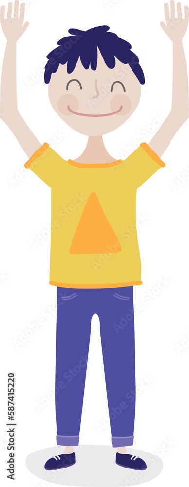 Illustration of boy standing with arms up Illustration of boy standing with arms up