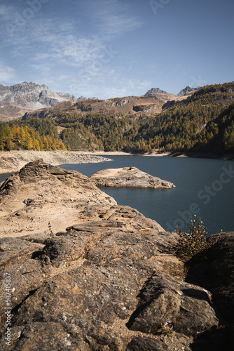 Rocky shores of Devero Lake, during autumn, Northern Italy