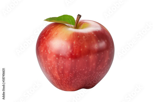 Isolated apple. Whole red  apple fruit with leaf isolated on white  with clipping path. Generative AI.
