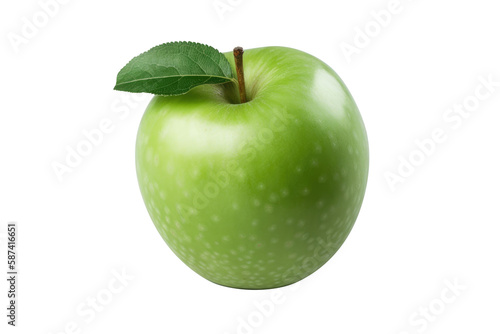 Isolated apple. Whole green, apple fruit with leaf isolated on white, with clipping path. Generative AI