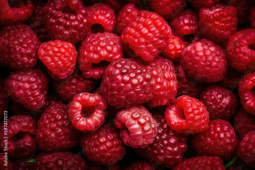 Ripe red raspberries background. generative ai Ripe red raspberries background. generative ai