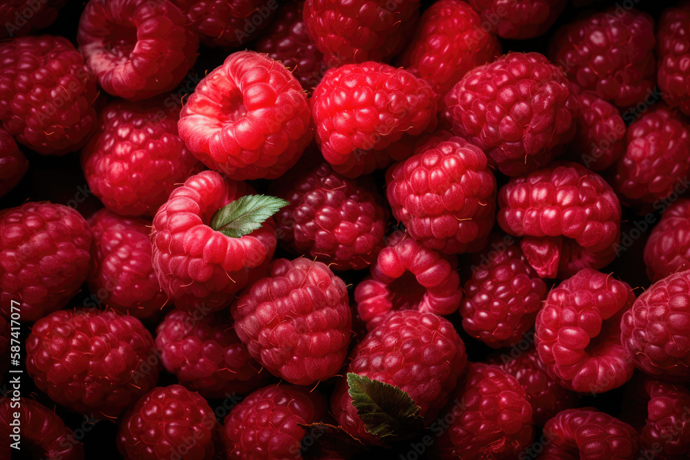 Ripe red raspberries background. generative ai Ripe red raspberries background. generative ai
