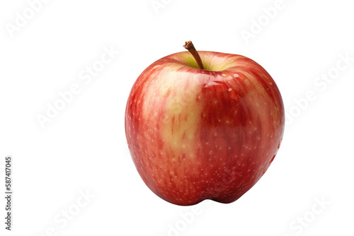 Isolated apple. Whole red, apple fruit with leaf isolated on white, with clipping path. Generative AI.