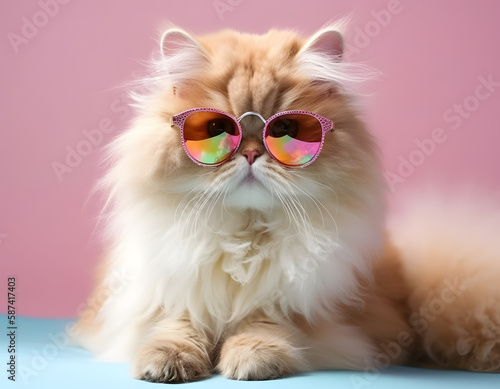 Fairy Kei style ragdoll cat in fashionable design, wearing eyeglasses