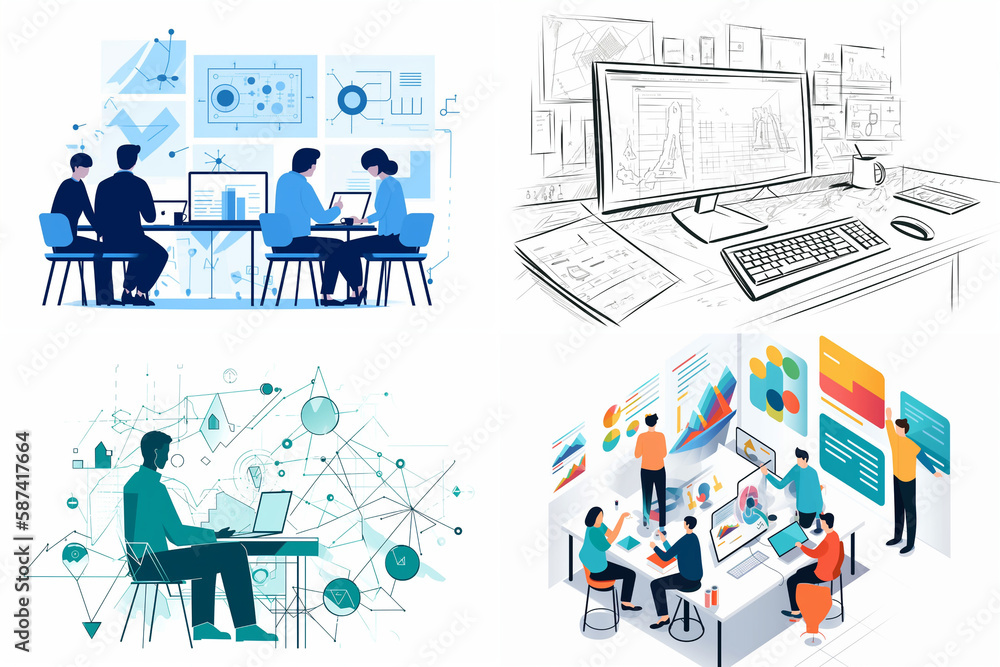 group of people working together vector graphics white background simple image few de created with Generative AI technology