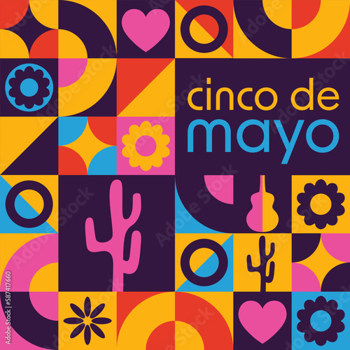 Cinco De Mayo. Inscription May 5 in Spanish. Holiday concept. Template for background, banner, card, poster with text inscription. Vector EPS10 illustration.