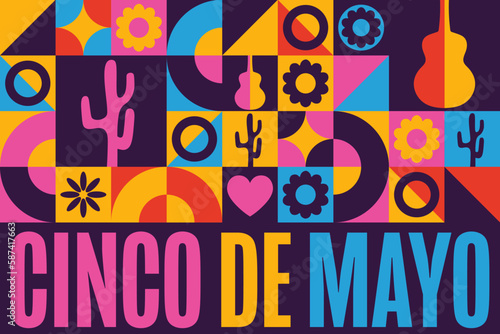 Cinco De Mayo. Inscription May 5 in Spanish. Holiday concept. Template for background, banner, card, poster with text inscription. Vector EPS10 illustration.