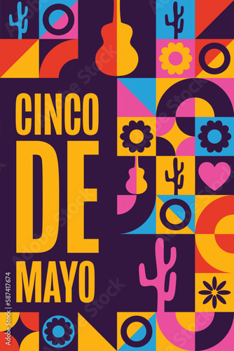 Cinco De Mayo. Inscription May 5 in Spanish. Holiday concept. Template for background, banner, card, poster with text inscription. Vector EPS10 illustration.