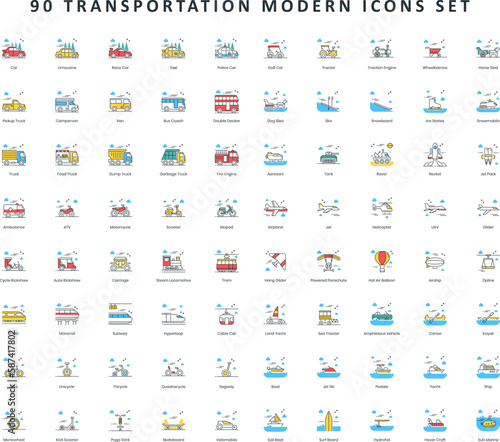90 Transportation Modern Icons Set