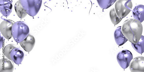 celebration blue silver balloons and confetti 3d