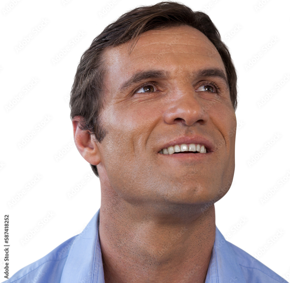 Thoughtful mature businessman smiling while looking up