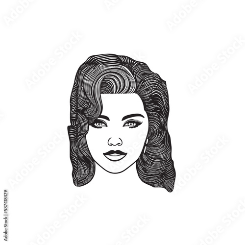 Women with curly hairline art illustration 