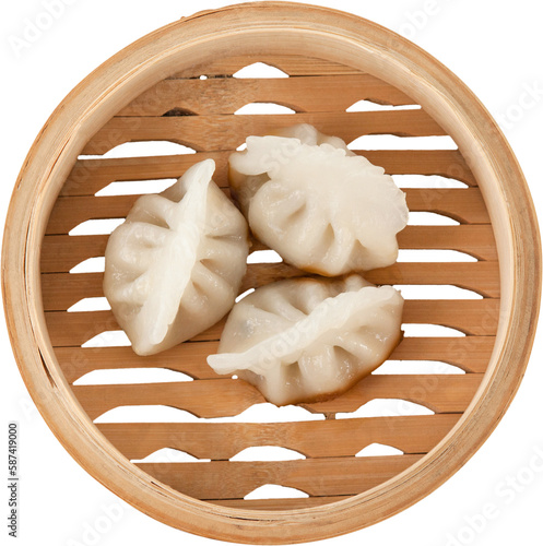 Close up of dumplings in wooden container
