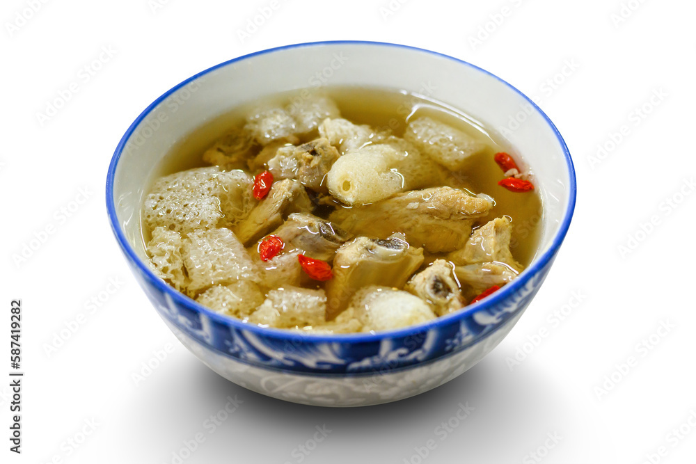 bamboo mushroom ( Dictyophora indusiata ) soup on white background bamboo mushroom ( Dictyophora indusiata ) soup on white background